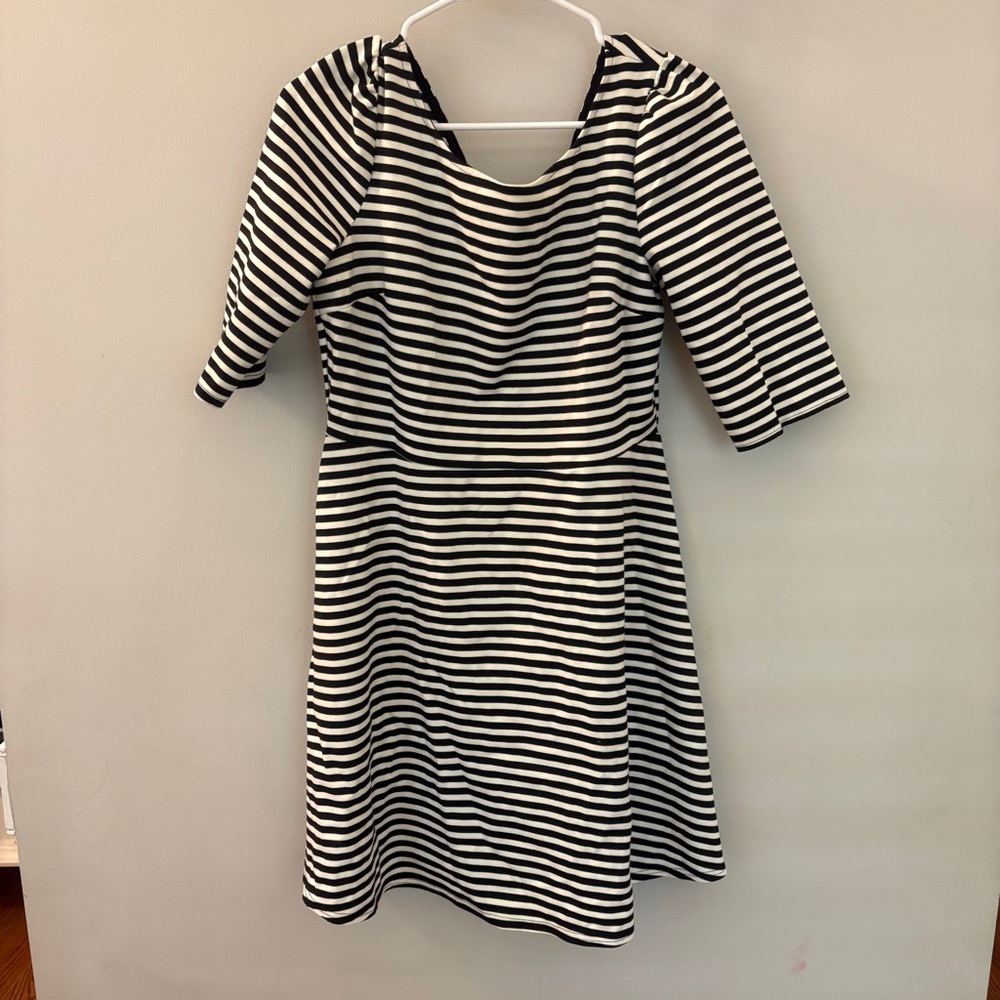 ⚓ Pixley Black & White Striped Fit & Flare Dress – Size L ⚓